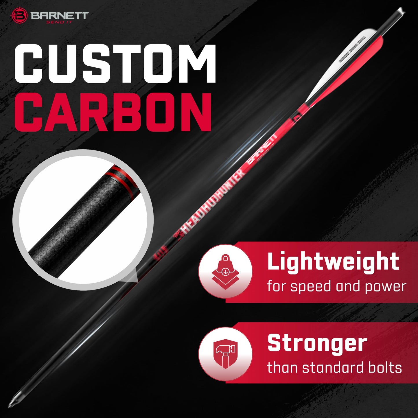 Barnett Outdoors Headhunter 20" Carbon Crossbow Arrows 5-Pack, Lightweight Hunting Bolts with Half-Moon Nock and Field Points Included