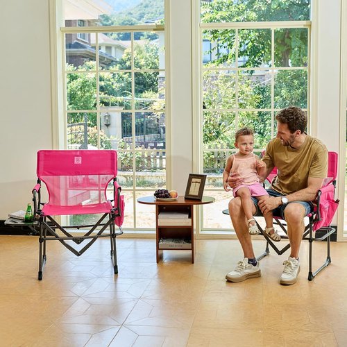 Ever Advanced Camping Directors' Chair - Portable Folding Design with Side Table & Pocket | Heavy Duty, Quick Dry, Pink, 400lbs Capacity