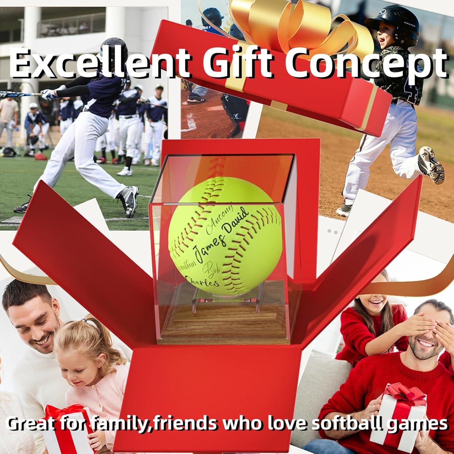 Skiennix Softball Display Case - Acrylic Holder with Walnut Wood Base for Official Size Balls
