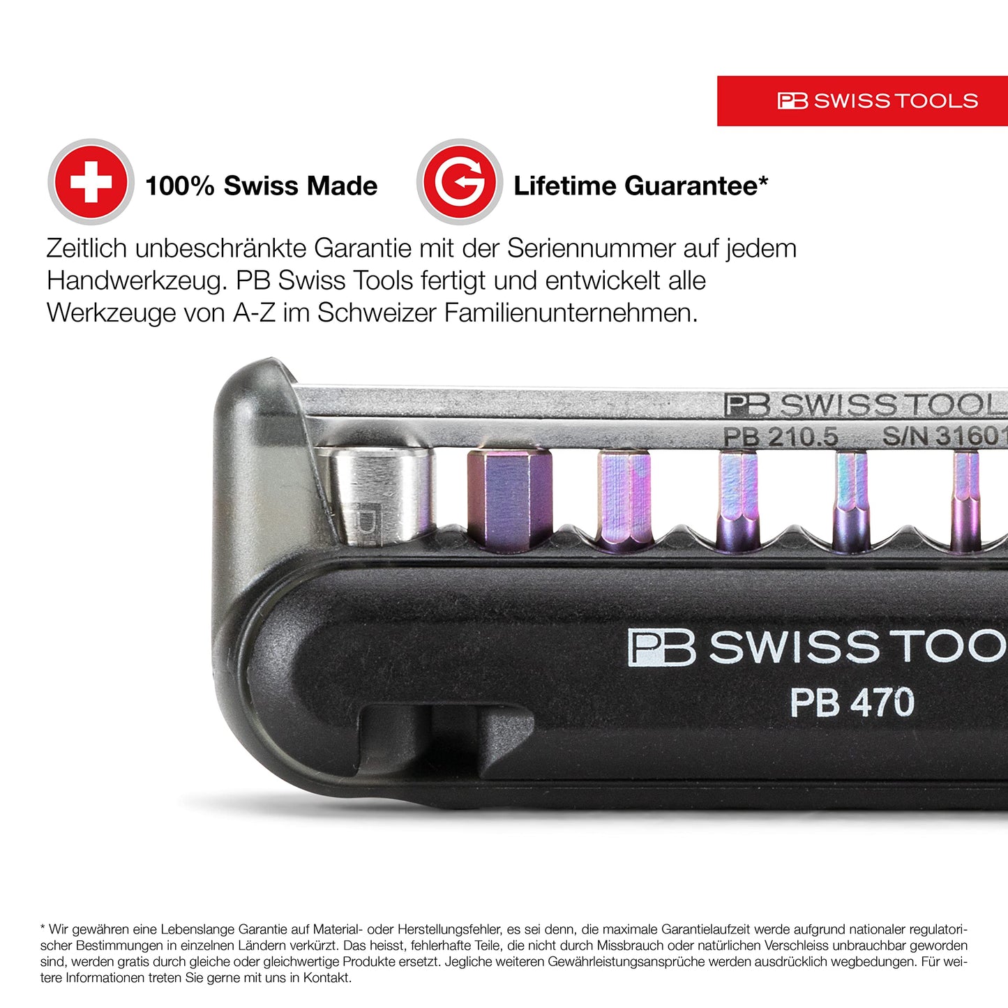 PB Swiss Tools Bike Multitool PB 470 | 100% Swiss Made | Pocket Tool with Bits, Allen Key, Steel Adapter, Tire Lever for Mountain and Road Bike, Bicycle, E-Bike (Black)