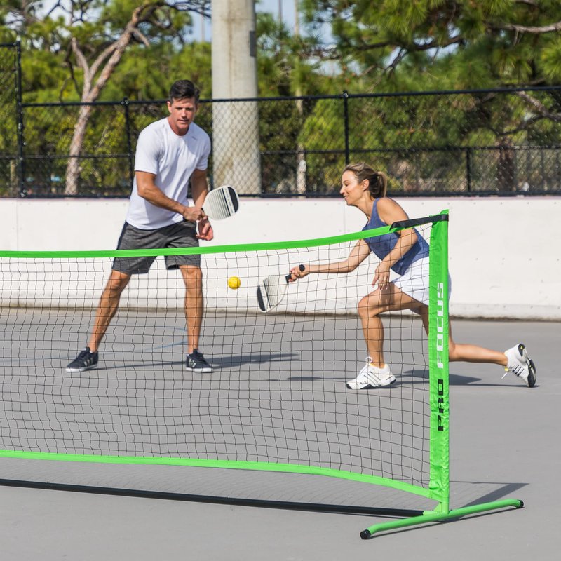 Pro Focus Pickleball Net Set – Includes 4 Player Wooden Pickleball Paddles and 3 Pickleballs; Outdoor and Indoor Fun for Adults and Families, All Skill Levels
