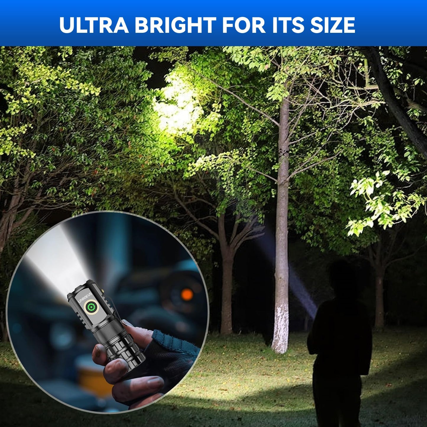 UNROEVS XC06 Mini Flashlight Rechargeable,Pocket Flashlight with Magnet,Super Bright Small Compact Flashlight,5 Modes EDC Flashlight for Camping,Emergency. (1, Black)