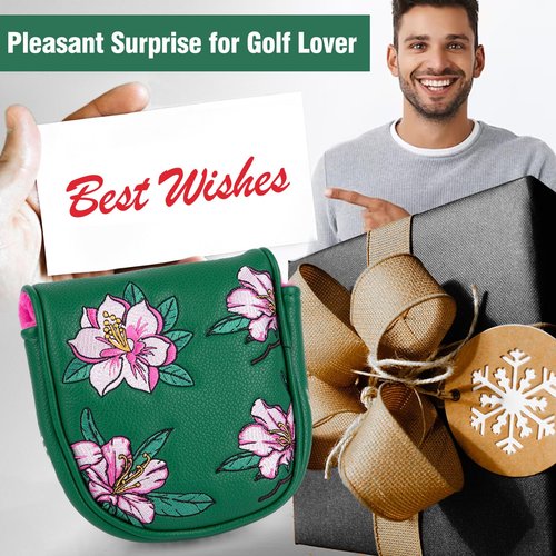 Golf Putter Covers DF3 Putter Headcover Azalea Embroidery Mallet Putter Covers with Magnetic Closure fit lab DF3 Putter, Green
