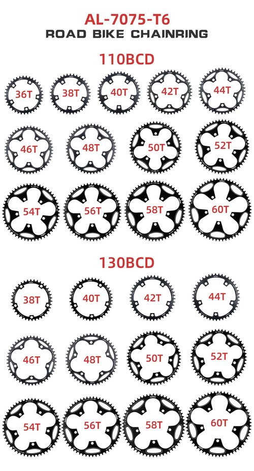 KTKEET 110/130 BCD Chainring 36/38/40/42/44/46/48/50/52/54/56/58/60T 5 Screws Round Narrow Wide Bicycle Chainring for 9/10/11 Speed Road Bike Folding Bicycle (110BCD 48T)