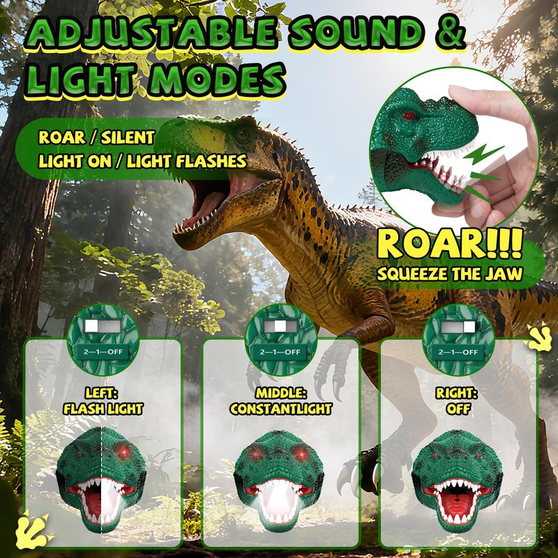 Nitigo Dinosaur Headlamp for Kids Flashlight Rechargeable Led Dino Head Lamp Roar & Silent Mode, T-Rex Dinosaur Toys for Kids 3 4 5 6 7 8, Camping Gear, Easter Gifts for Boys Girls Adults