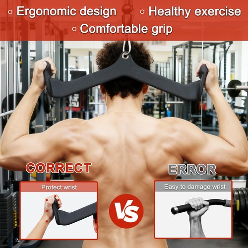 Fitvids LAT Pulldown Attachments, 5 Pieces Cable Machine Rowing Bar Set, Back Bicep Curl Tricep Lat Pull Down Strength Training Handles, Home Gym Fitness Cable Attachments with Non-Slip Rubber Coating