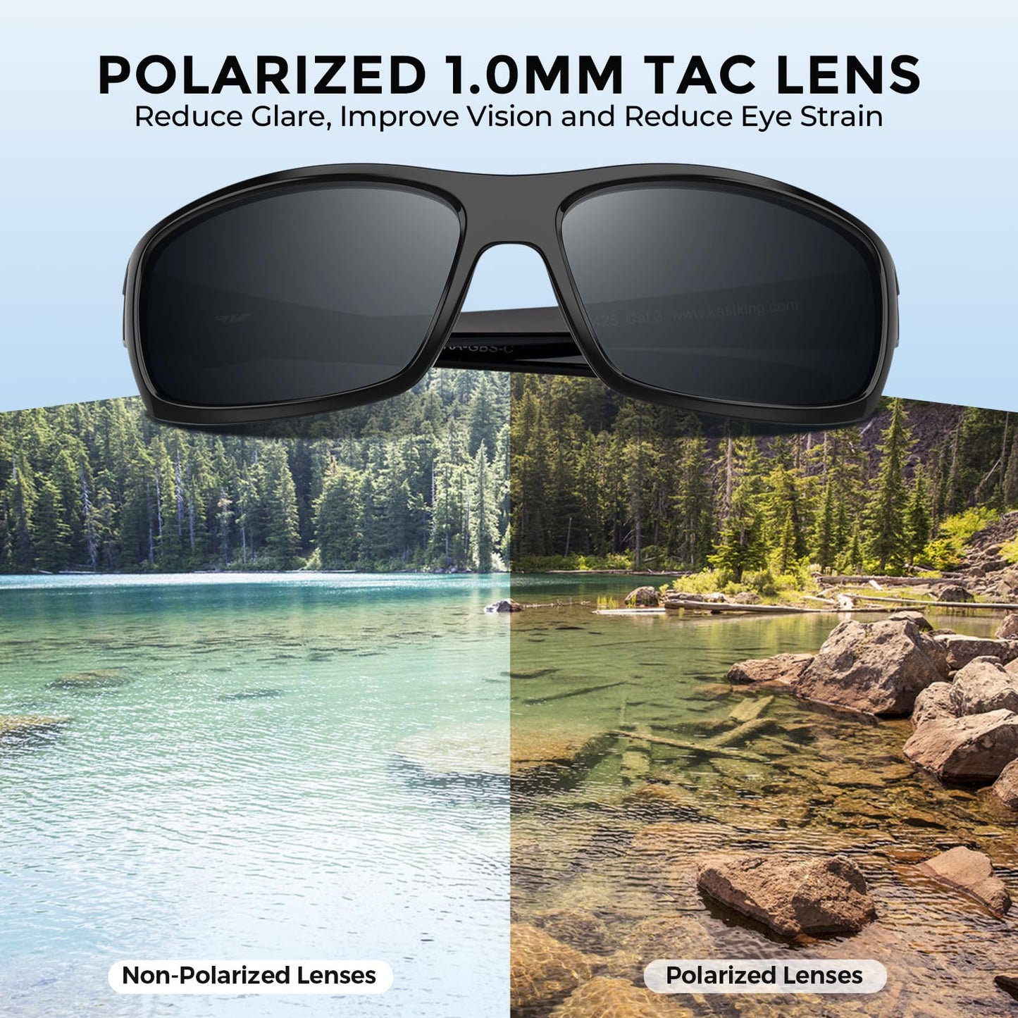 KastKing Kateel Polarized Sport Sunglasses for Men and Women, Gloss Black Frame, Smoke Lens
