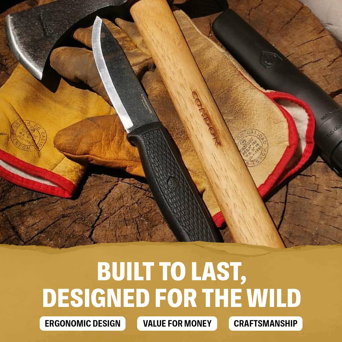 Condor Tool & Knife Terrasaur Bushcraft Knife Black - 1095 High Carbon Steel - Scandi Edge - High Impact Polypropylene Sheath - 3mm Thick - 4.2in Blade - 7.1oz