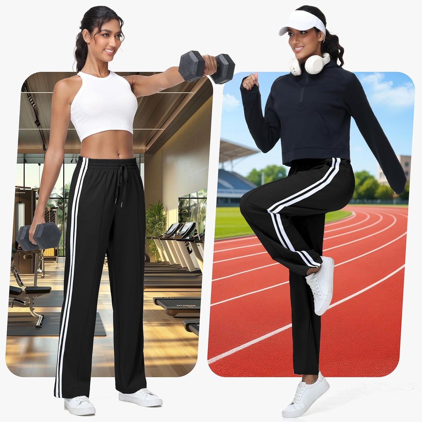 MIVEI Women's Athletic Track Pants - Loose Fit Sweatpants with Zipper Pockets | 28-34 Inseam