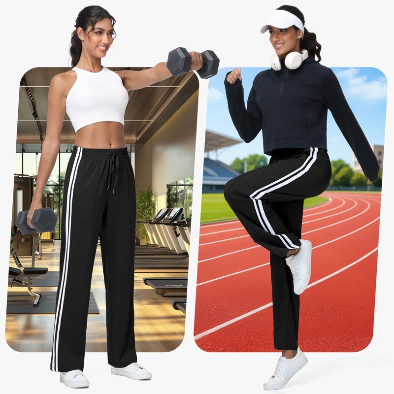 MIVEI Women’s Athletic Track Pants Regular Fit - Loose Jogging Sweatpants with Zipper Pockets Drawstring Waist Striped Black