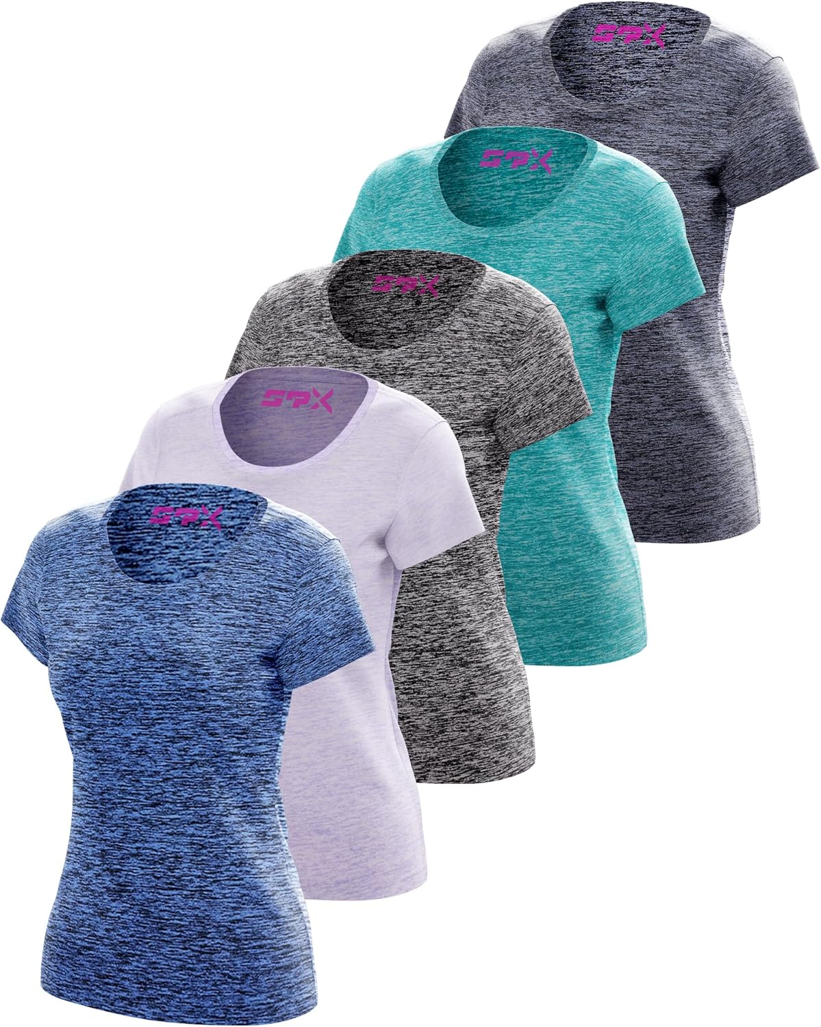 Skiennix Women's Dry-Fit Crewneck T-Shirts - Moisture-Wicking Activewear for Running & Yoga | 5 Pack