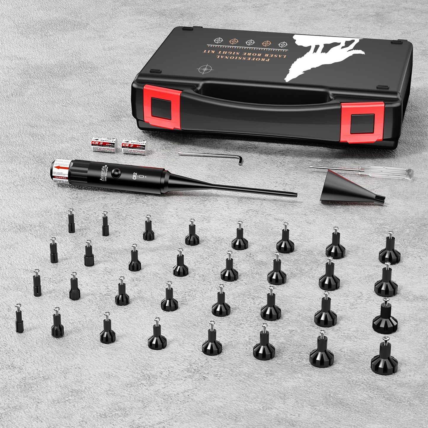 Bore Sight Laser, Professional Red Laser Bore Sight Kit with 32 Adapters, Fit 0.17 to 12GA Calibers, Multiple Caliber Red Bright Laser Bore Sighter Powerful Support for All Gun, Rifle, Pistol