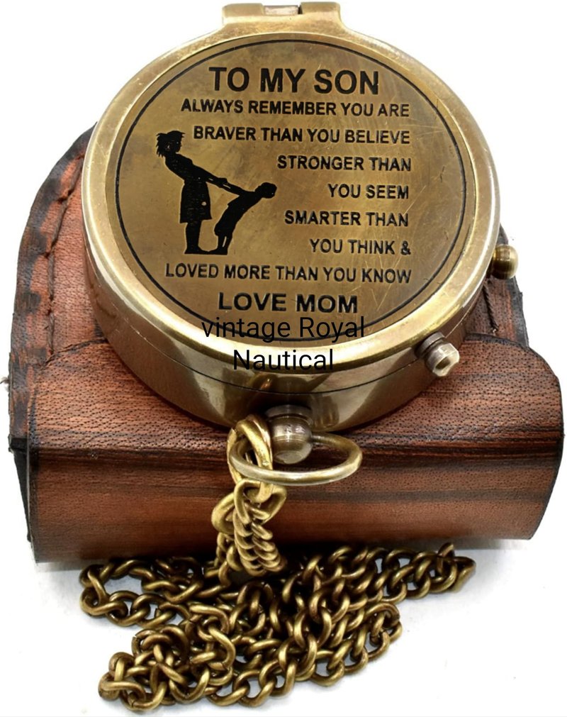 AASIYA Engraved Brass Compass Gift To My Son/To Our Son/Nautical Gift For Son From Dad/Gift To Son From Mom A Perfect And Unique Gift With Leather Case