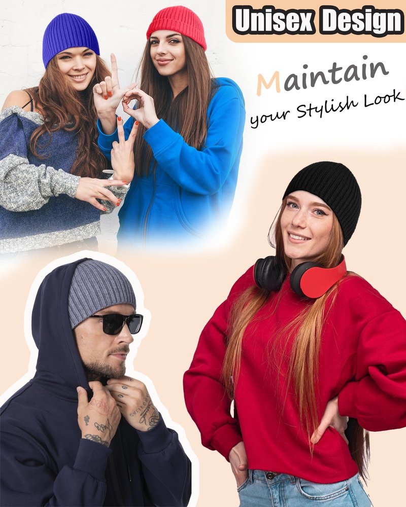 ROYBENS Wool Beanie for Men Women, Seamless Knit Warm Winter Hat Cuffless Soft Trawler Fisherman Beanies Watch Cap Skull Caps