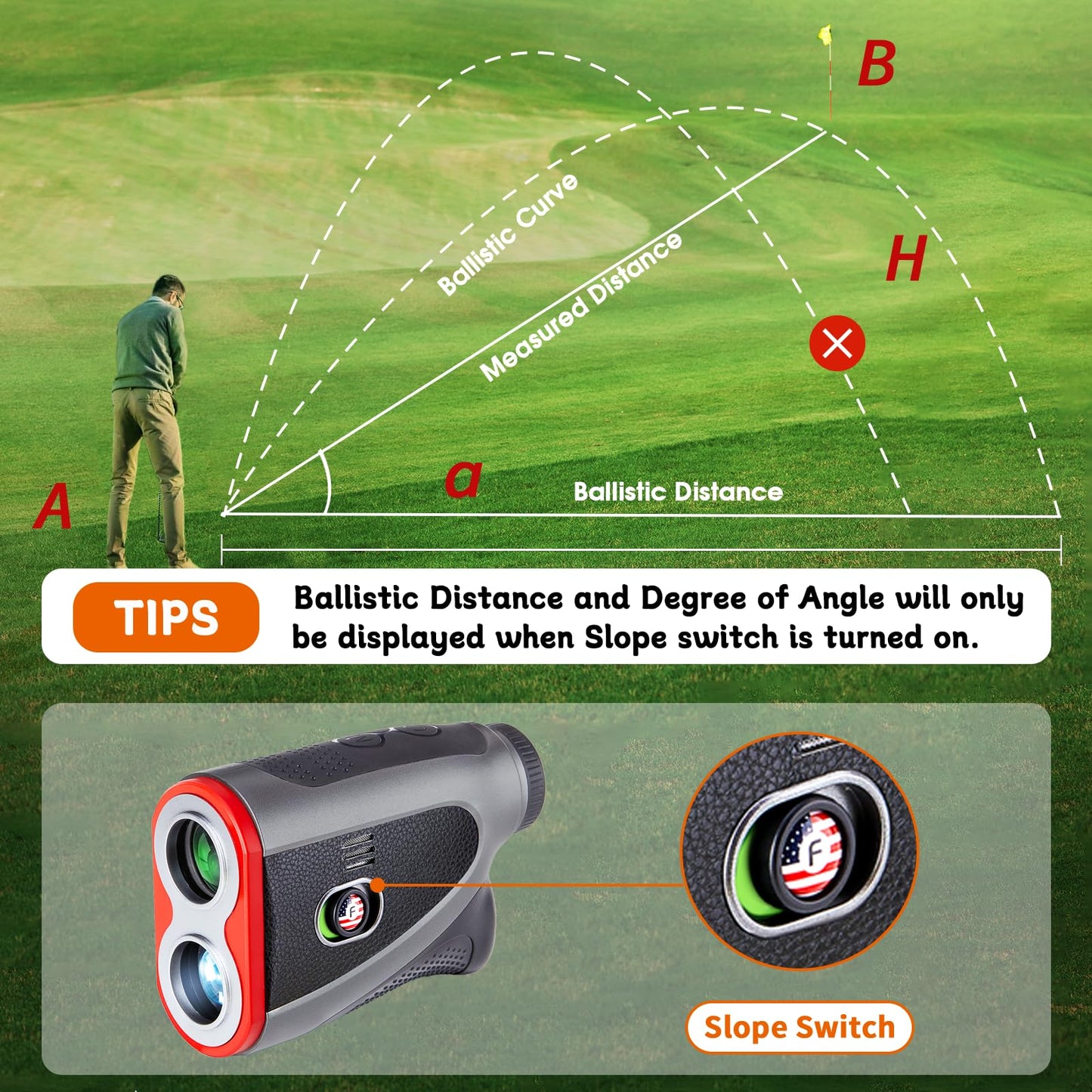 PONADA Golf Rangefinder with Slope, 1200 Yards Range Finder with 7X Magnification & Voice Broadcast, Flag Pole Locking Vibration, Magnetic Mount, Elegant Lychee Grain Microfiber Leather Decor