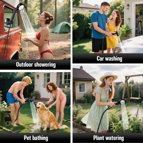 Portable Shower for Camping, 6000mAh Rechargeable Camp Shower Pump with Immersion Water Heater, 6.6 Gal Foldable Bucket, 4 Spray Modes, Outdoor Camping Shower Kit for Travel, Pet Bath, Car Washing