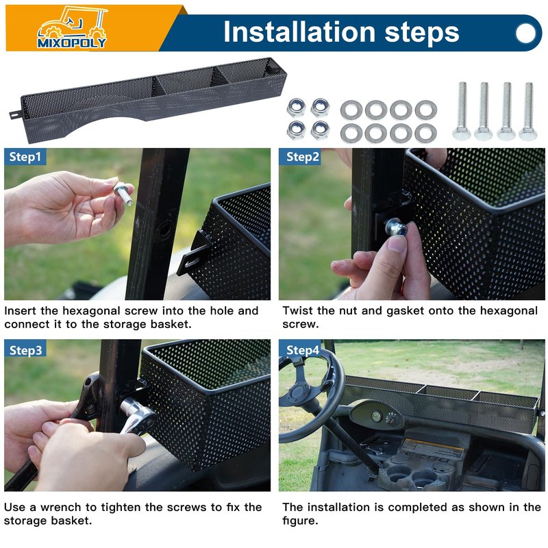 Mixopoly Golf Cart Front Inner Basket Dash Storage Tray Organizer for EZGO RXV 2008-up with One Piece Solid Design, More Sturdy and No Rattles