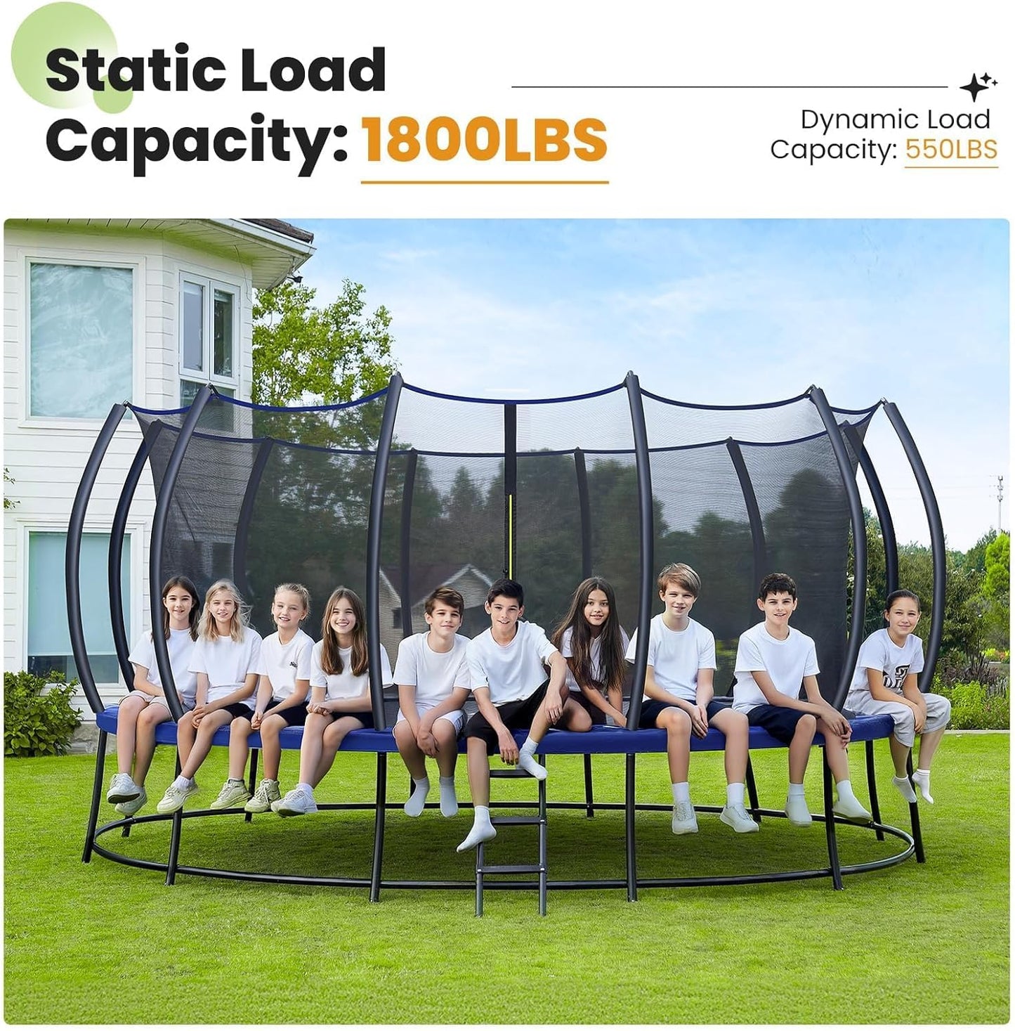 Zupapa 1800LBS Capacity Double Frame Trampoline - No-Gap Safety Design | Curved Poles & Basketball Hoop - 12FT to 16FT