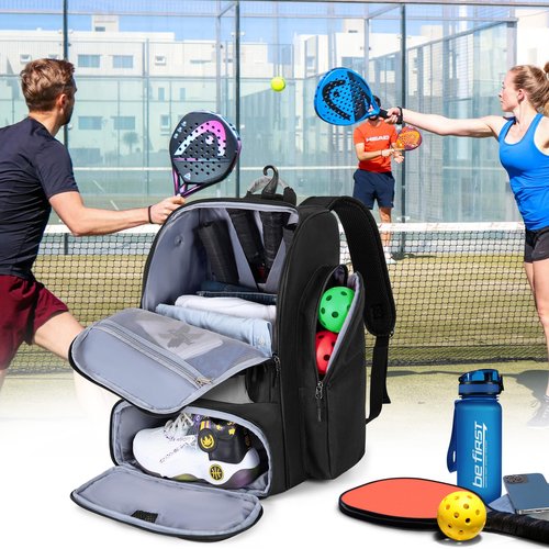 GOBUROS Pickleball Bag for 4 Paddles with Shoe Compartment, Pickleball Backpack with Fence Hook for Pickleball Accessories, Pickleball Bags for Men and Women, Bag Only, Gray