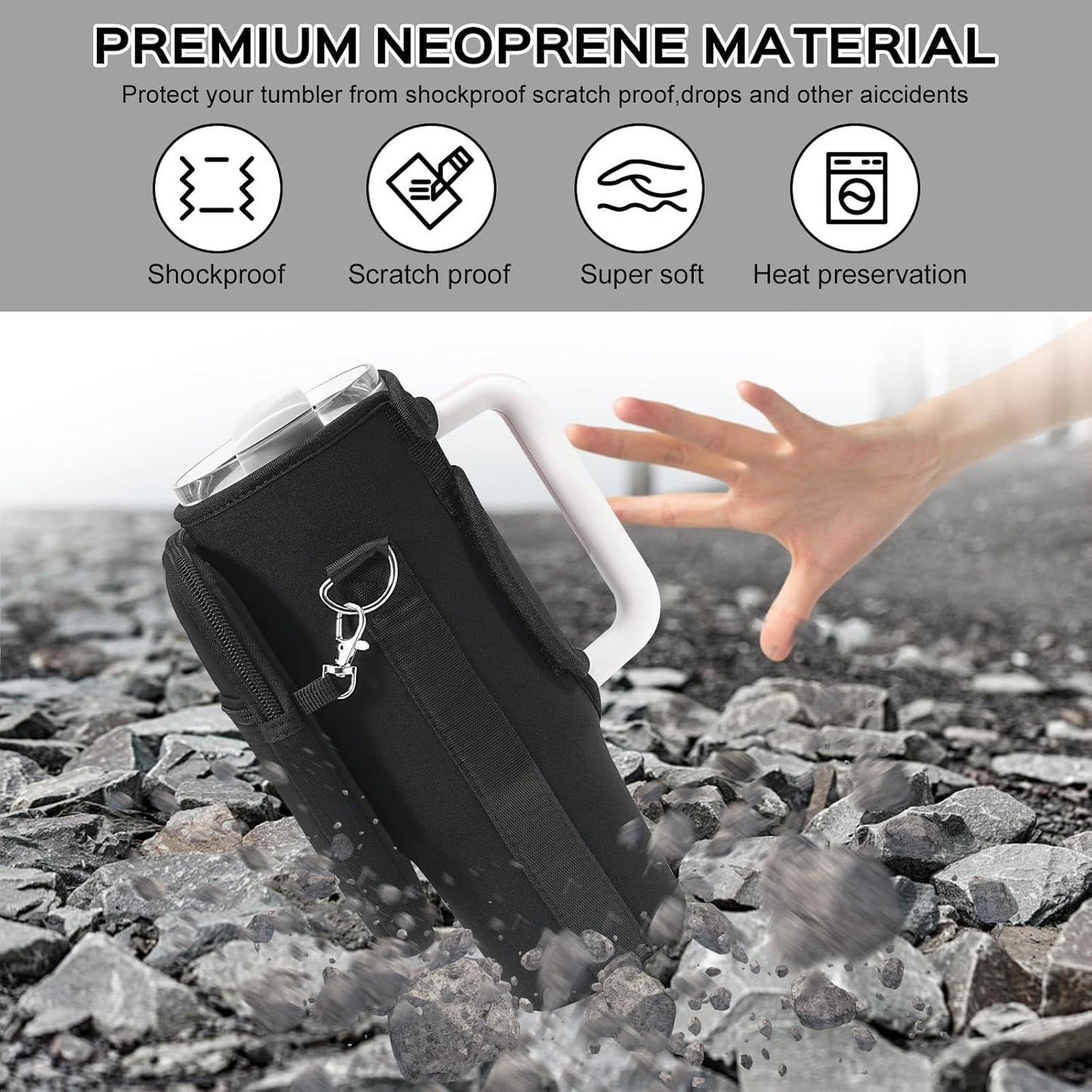 Stanley 30 oz Tumbler Carrier Bag - Neoprene Water Bottle Holder with Adjustable 4.9FT Strap | Convenient Pouch Included