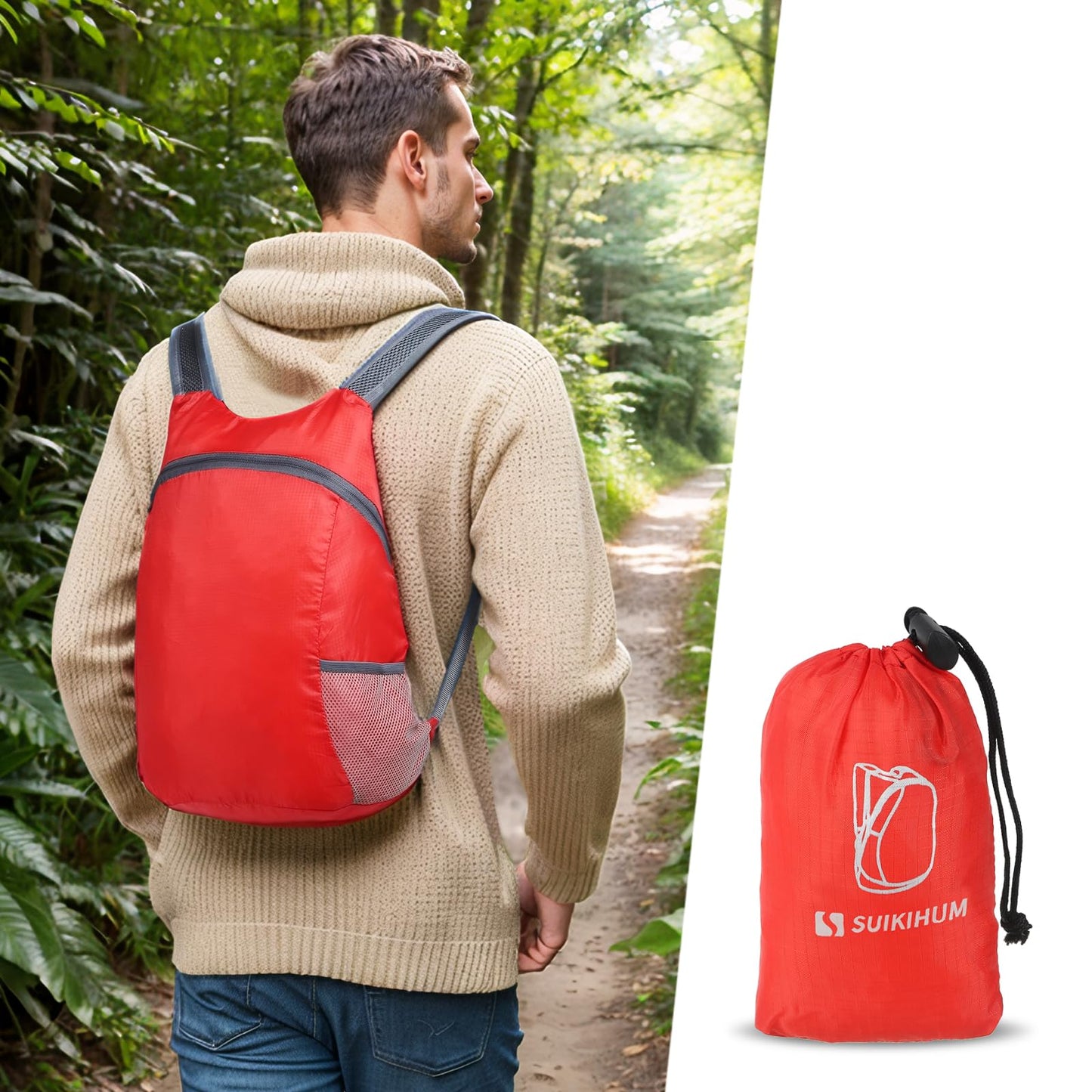 SUIKIHUM 20L Ultra Hiking-Daypack Lightweight Foldable Travel Packable Backpack for Camping Cycling Outdoor,red