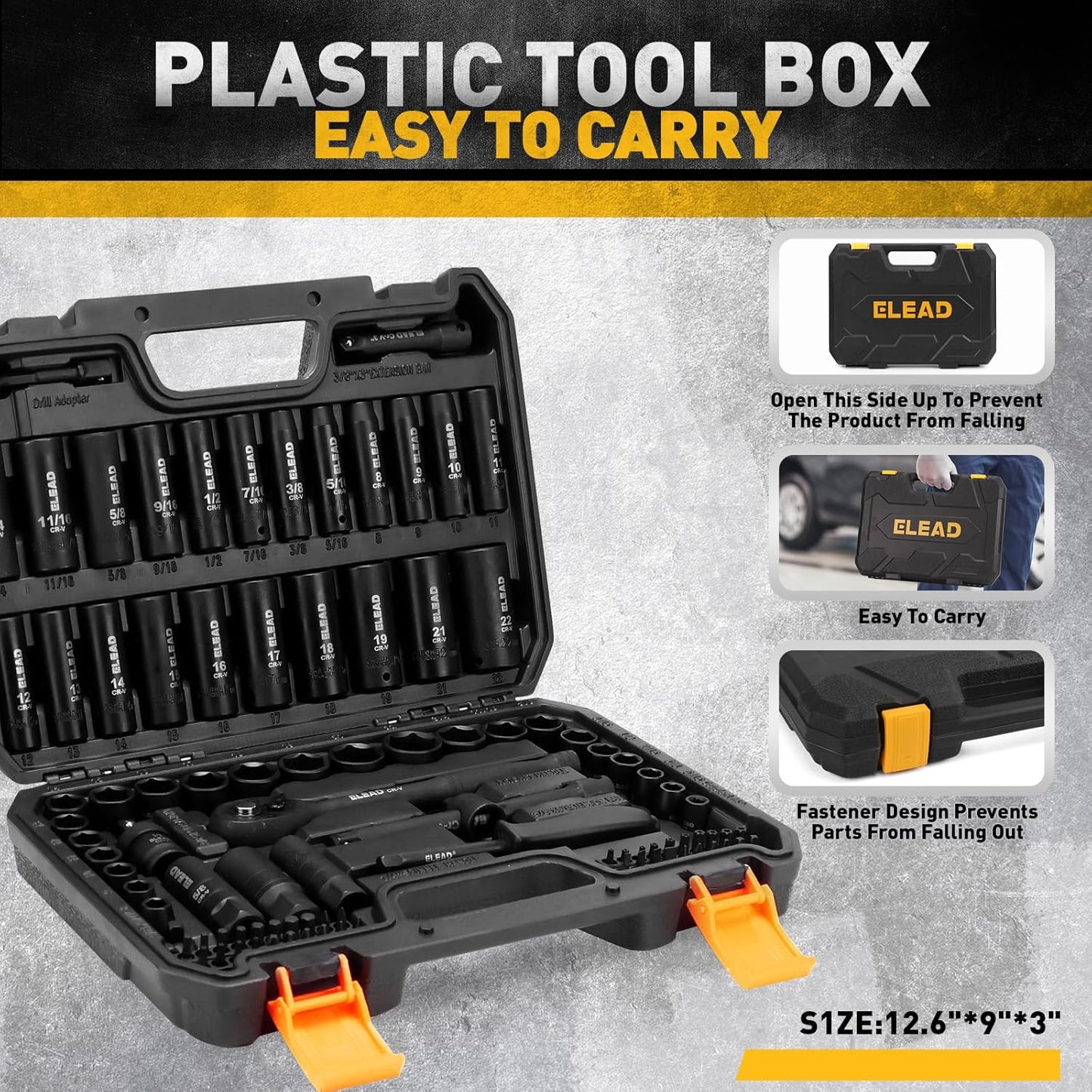 96-Piece ELEAD Impact Socket Set - Deep & Shallow Metric/Standard with Ratchet, Adapters & Extensions