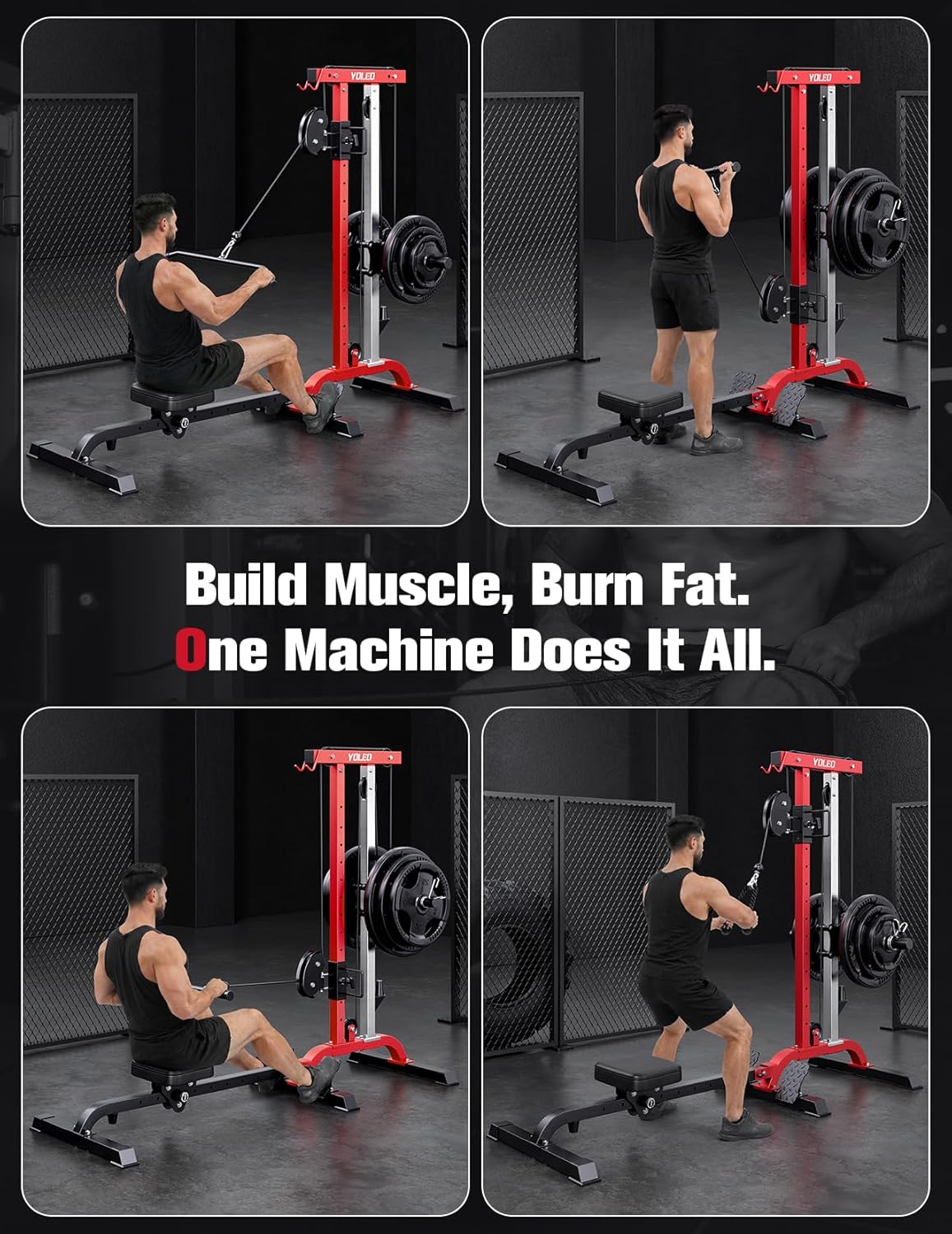 YOLEO Power Cage - Smooth Dual Pulley System | 1700LBS Adjustable Cable Crossover for Home Gym