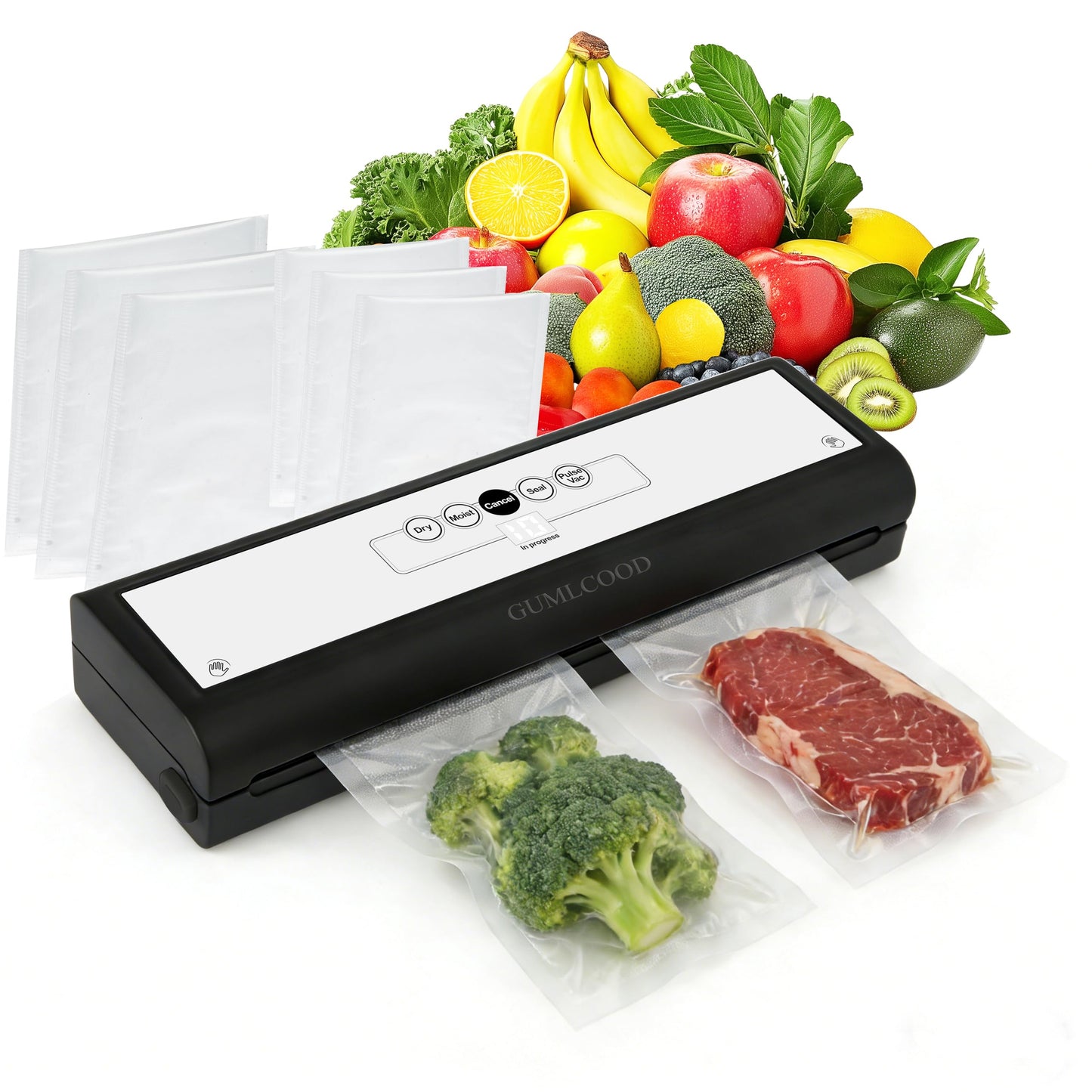 GUMLCOOD Automatic Vacuum Sealer Machine for Food with 10 Storage Bags