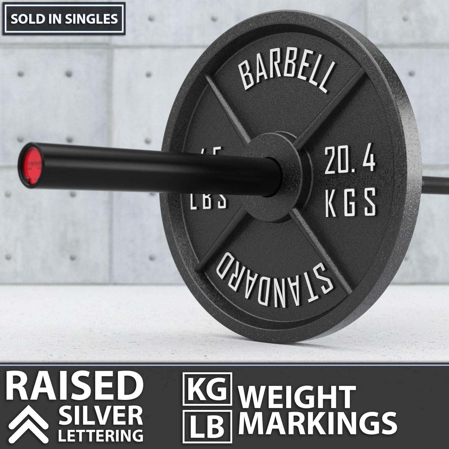Synergee Standard Metal Weight Plates 45 lb Single. 2” Opening for Bodybuilding, Olympic & Power lifting workouts. Classic Old School Metal Weighted Plates.