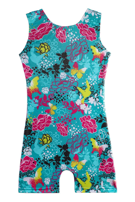 Alakuoti Gymnastics Leotards For Girls Green Flowers Butterfly Biketards For Girls With Shorts Green Flower 3-4t