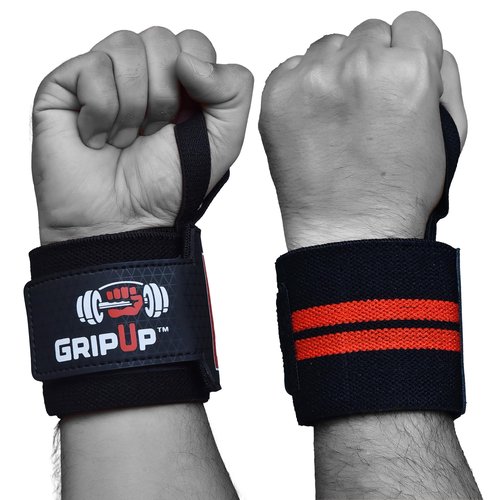 GripUp Weight Lifting Wrist Wraps Support18” Elasticated Cotton Straps Thumb Loop Powerlifting Bodybuilding Fitness Strength Gym Training Workout Gymnastics & Calisthen GP-18 (Red)