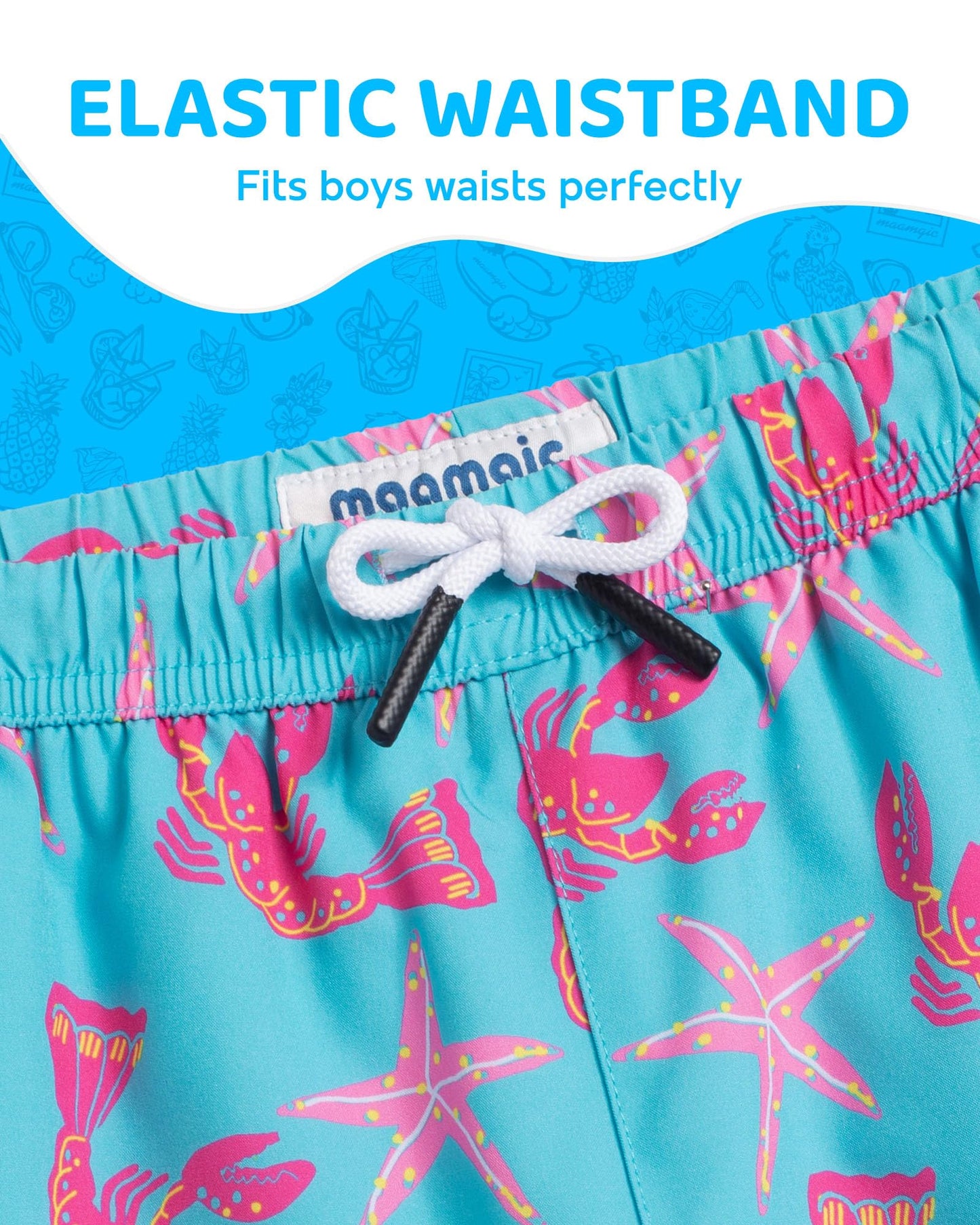 maamgic Boys Swim Trunks with Compression Liner Toddler Boy Swimsuit Quick Dry 4-Way Stretch Swimming Trunks Sea World Acid Blue 10-12 Years