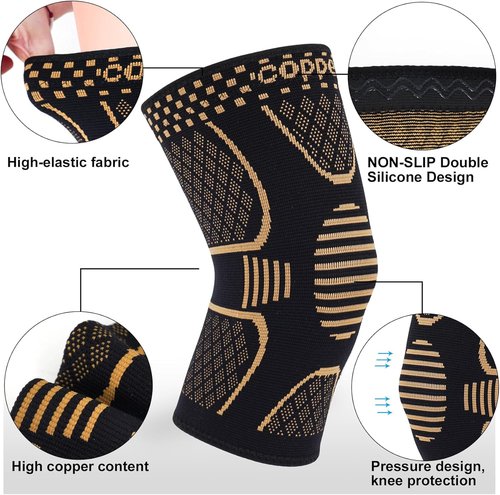 Double Couple Copper Knee Brace | 2-Pack Knee Compression Sleeves for Pain Relief & Support