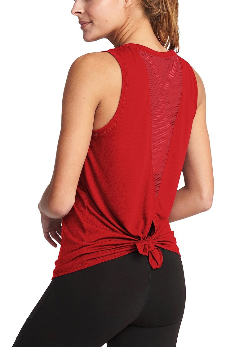 Bestisun Tie Back Workout Tank Tops Mesh Back Athletic Gym Sports Shirts for Women Red XL
