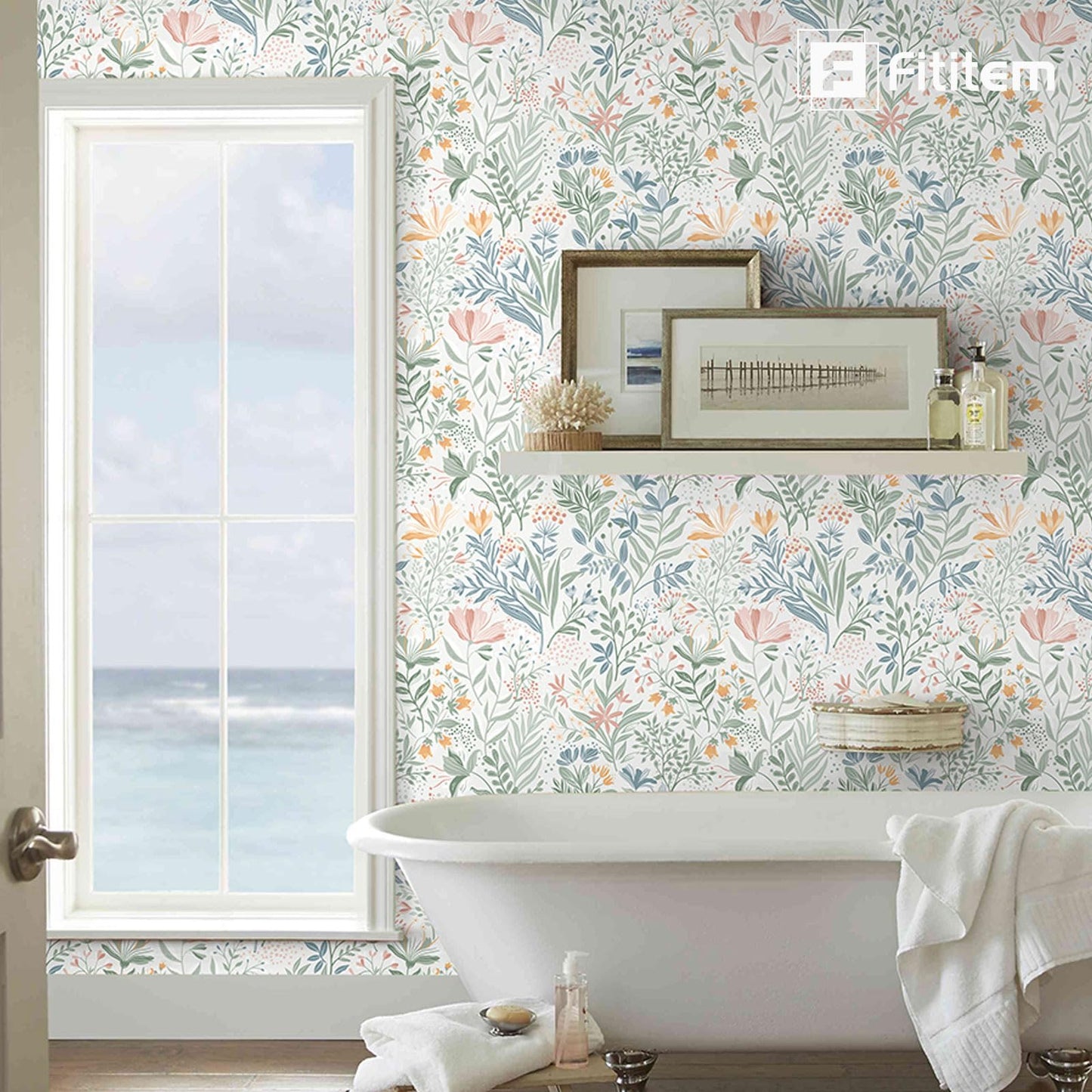 Fititem Floral Peel and Stick Wallpaper Floral Boho Contact Paper Flower Removable Self Adhesive Waterproof Wallpaper for Bathroom Bedroom Nursery Wildflower Botanical Contact Paper 17.3inW 197inL