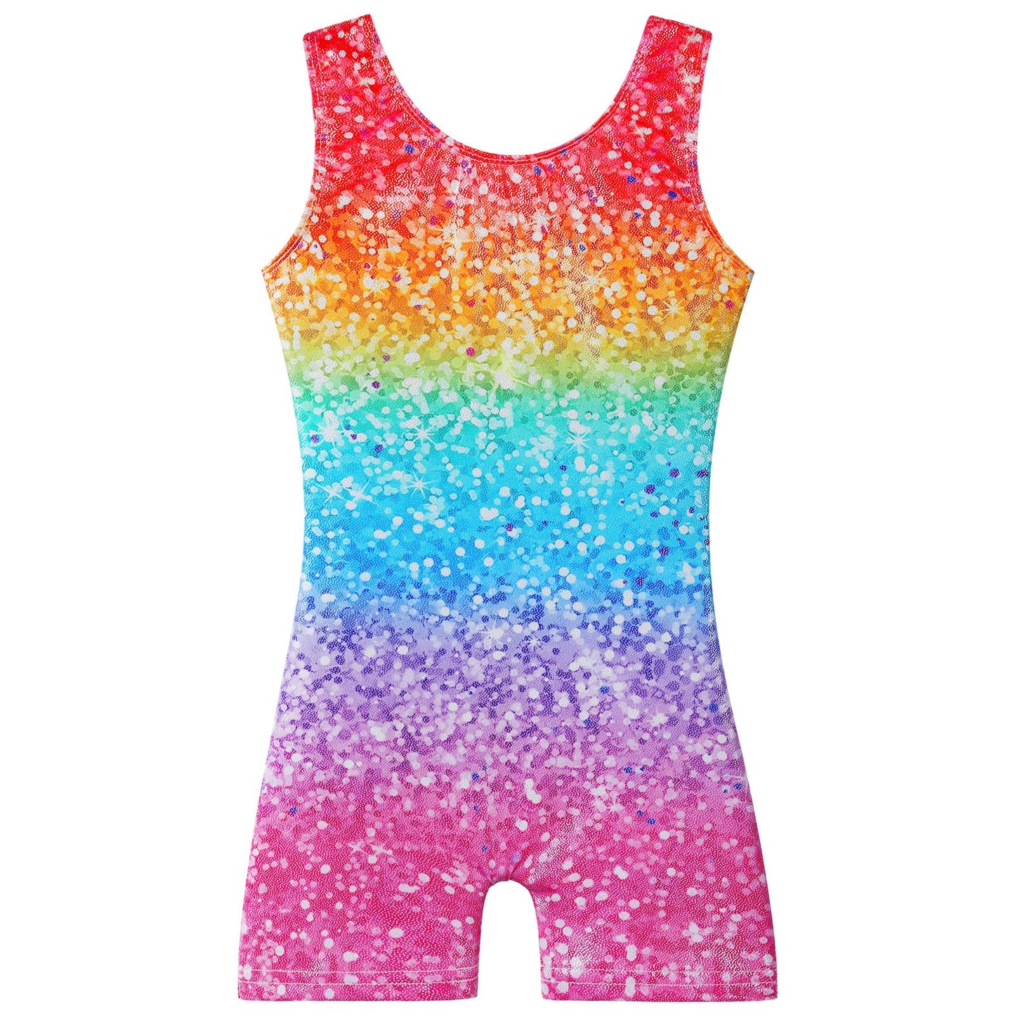 BAOHULU Gymnastics Leotards for Girls Kids Sparkle Tank Biketards with Shorts Dance Outfit B403_RainbowDots_130
