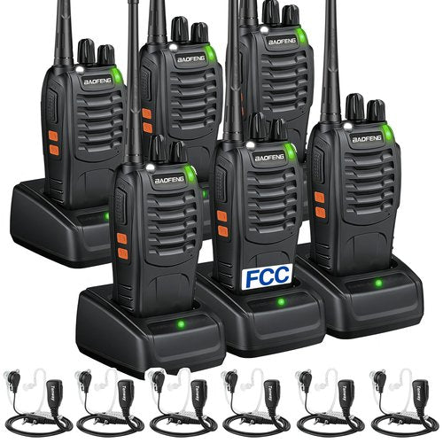 Baofeng BF-888S Walkie Talkies 6 Pack Long Range Two-Way Radios for Adults VOX 16 Channel UHF with Earpieces Li-ion Battery Flashlight FCC Certified for Camping Hiking Construction Kids Walkie-Talkie