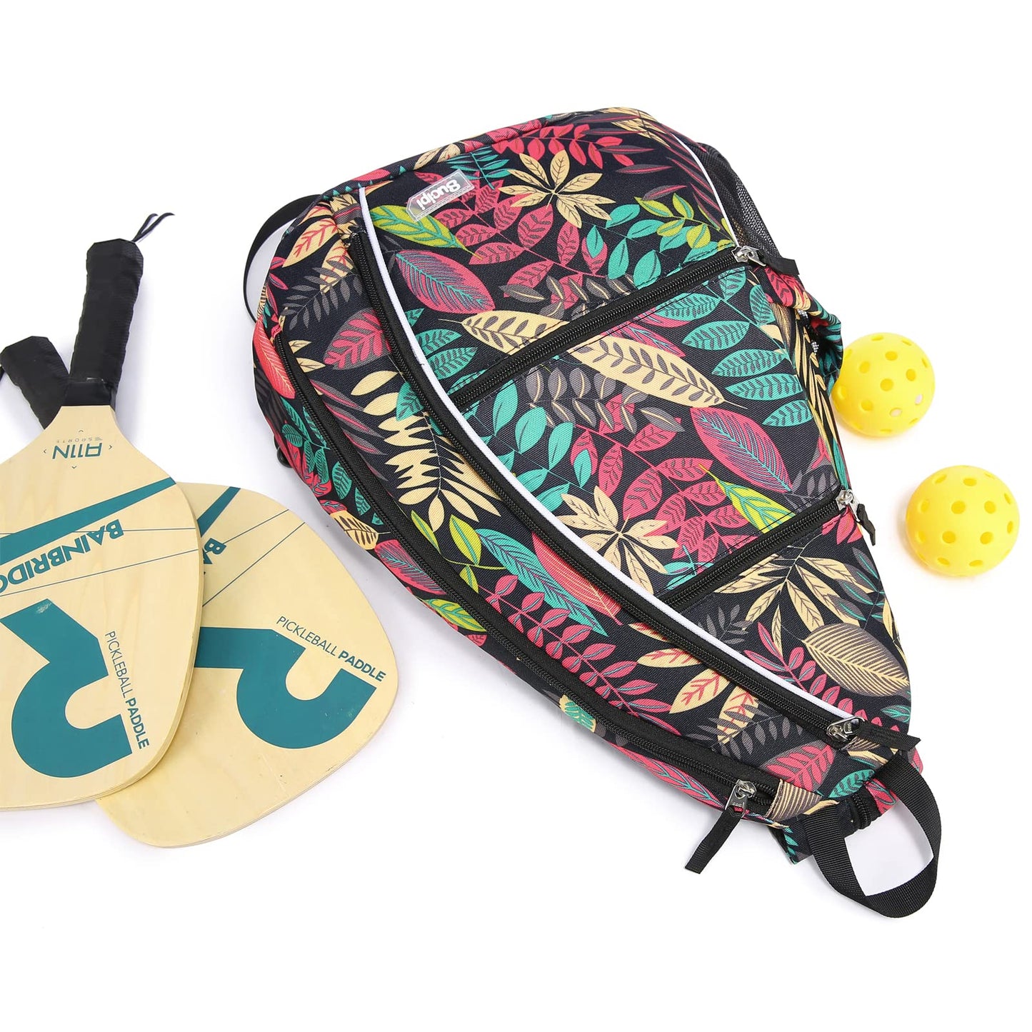 Sucipi Pickleball Bag - Men's -Women's Pickleball Backpack, Adjustable Sling Bag w/Fence Hook/Large Capacity/Safety Pocket-Red Leaf