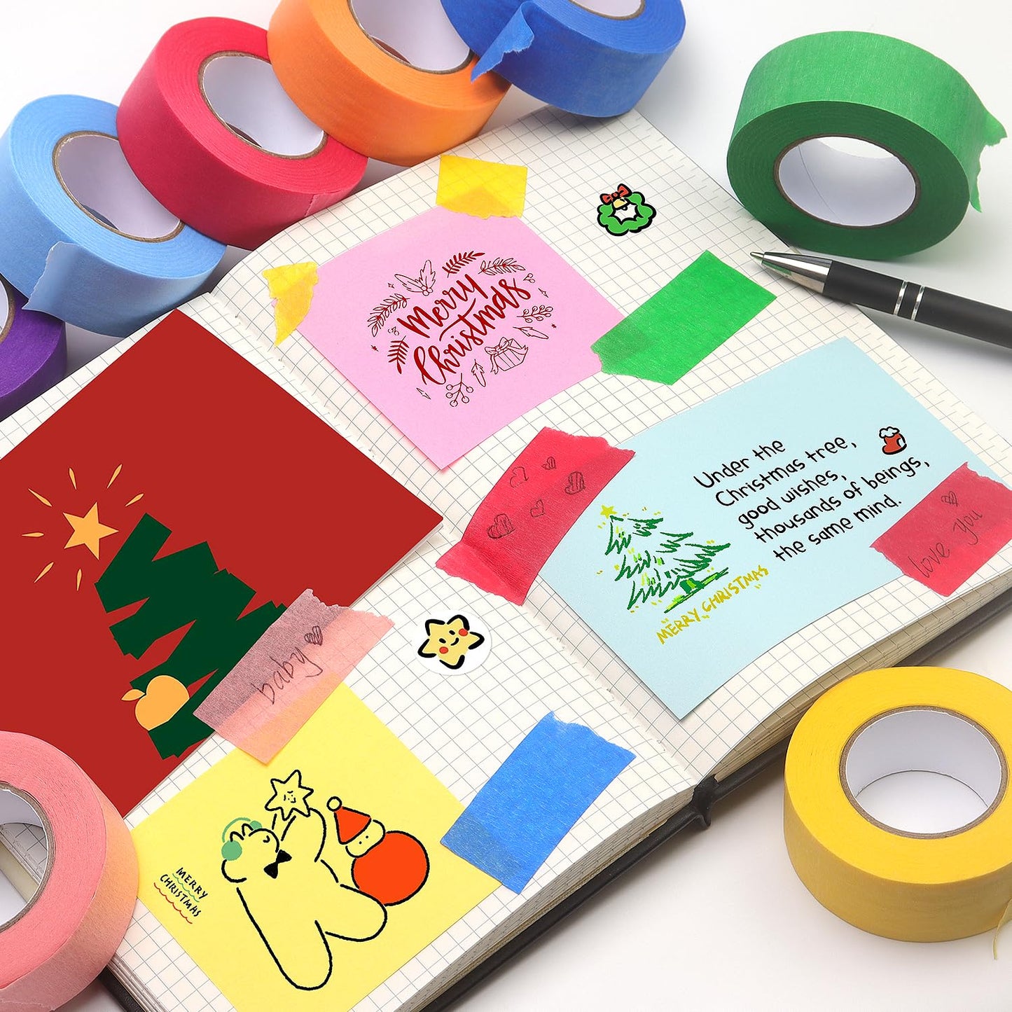 LONGKEY Colored Masking Tape Painters Tape 1 Inch X 20 Yards, 8 Rolls, 160 Yards in Total, Craft Color Painters Colorful Art Rainbow Labeling Tapes Marking Tape for Kids Crafts Moving Classroom