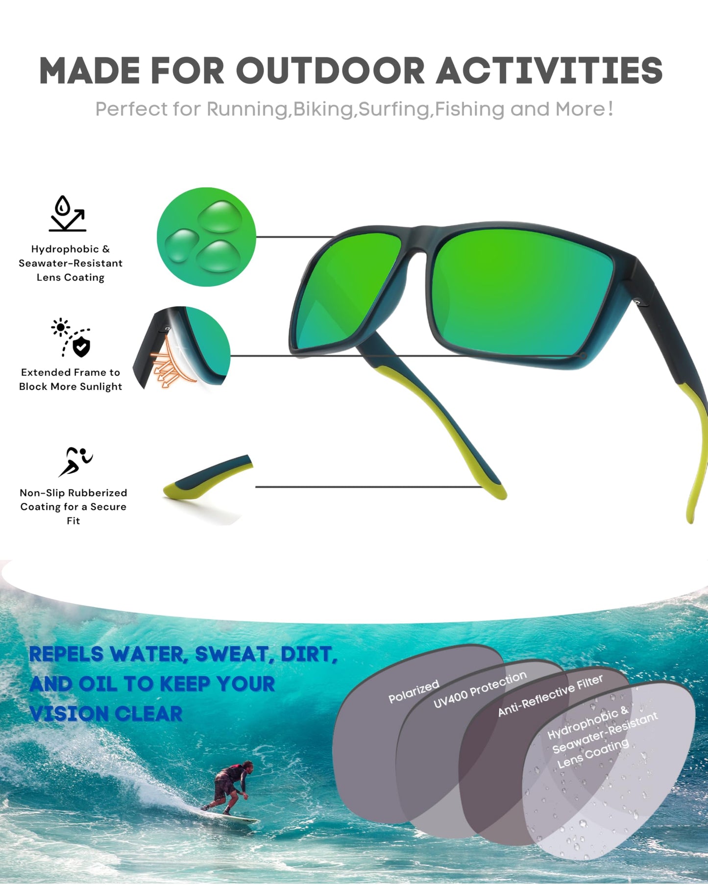 PRIVEL XXL Size Extra Large 159MM Sport Polarized Sunglasses for Big Wide Heads Men TR90 Outdoor Cycling Running Fishing (PMX006P-8)