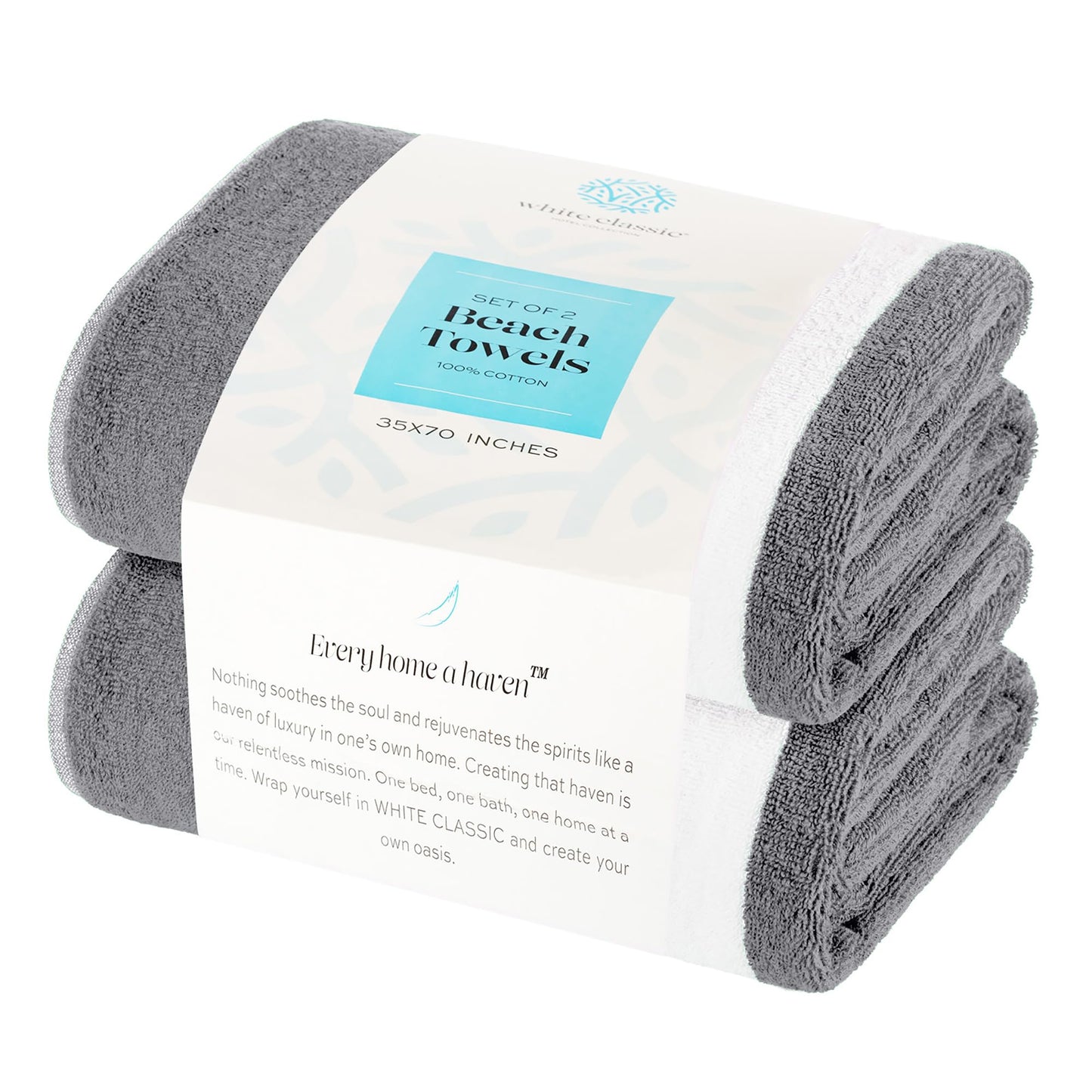White Classic Beach Towels Oversized Cabana Stripe Cotton Bath Towel Large - Luxury Plush Thick Hotel Swim Pool Towels for Adults Super Absorbent Quick Dry - 35x70 Grey [2 Pack]