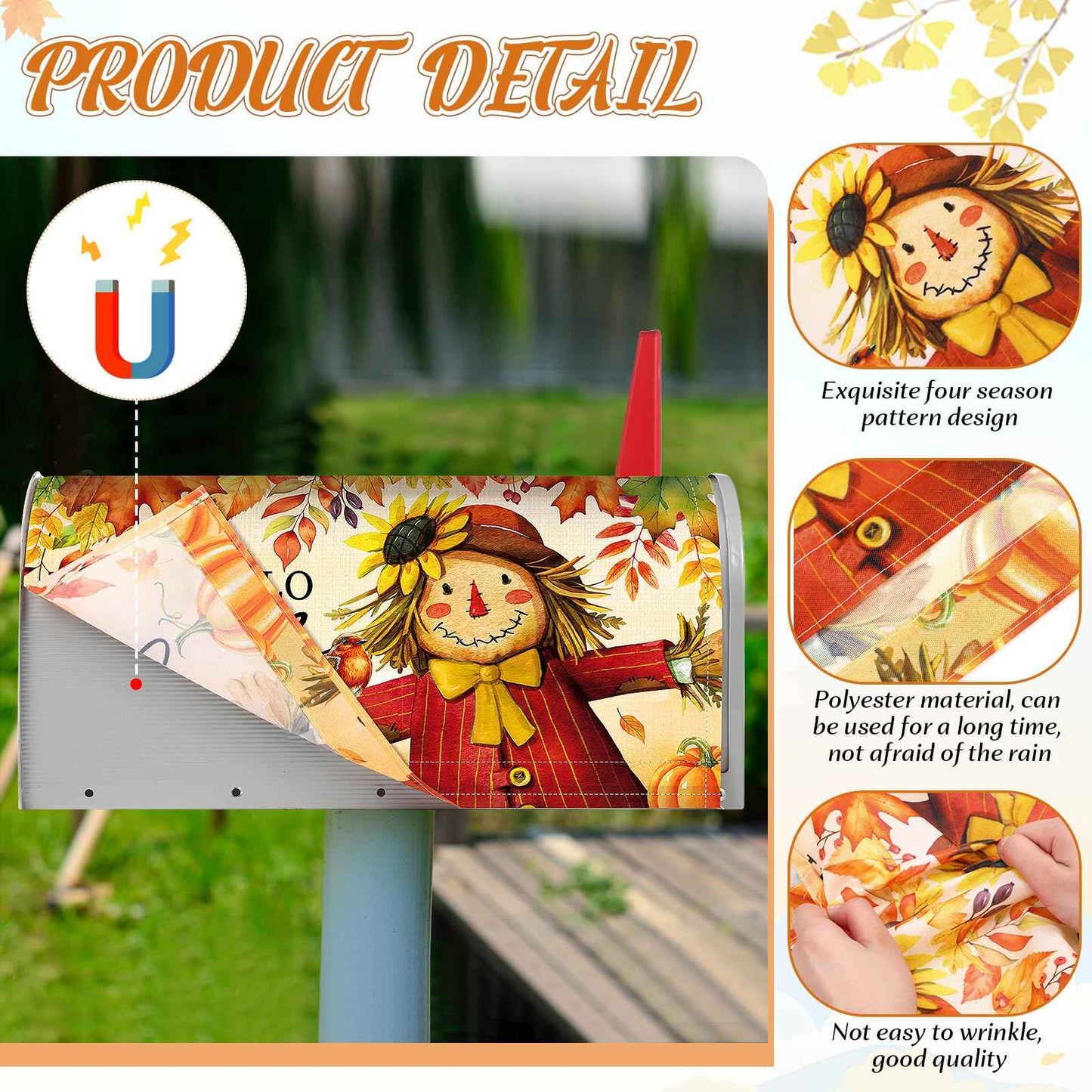 Blosssound 4 Pcs Mailbox Covers Standard Size 18 x 21 Inch Welcome Fall Spring Summer Winter Seasonal Magnetic Mailbox Covers Wraps for Holiday Garden Yard Outdoor Decor(Scarecrow)