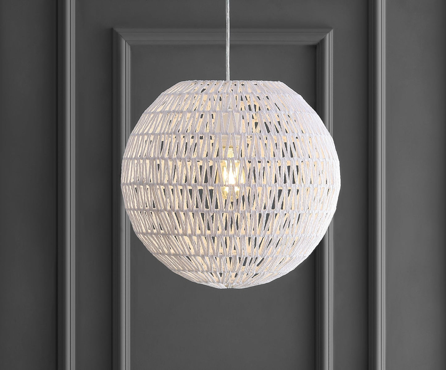 JONATHAN Y JYL6503A Luna 15.7" Woven Rattan Orb LED Pendant Minimalist Modern Contemporary Transitional Bohemian Modern Dimmable Adjustable Dining Room Living Room Kitchen Foyer Bedroom Hallway, White