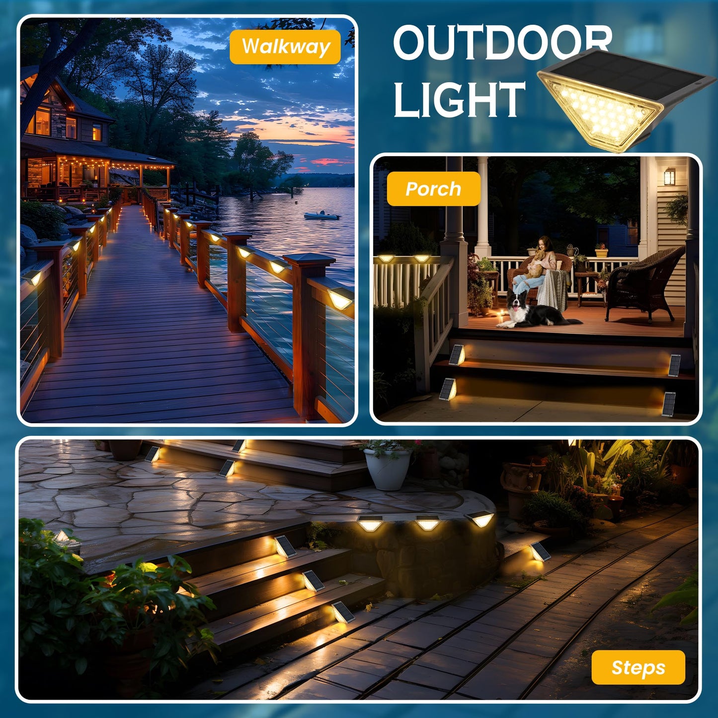 SOLPEX Solar Stair Lights for Outside,24 LEDs Solar Step Lights Outdoor Waterproof Decor for Stair, Step, Deck, Fence, Balcony, Patio, Wall, Yard, Garden (6 Pack, Gray Shell&Warm White)