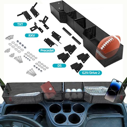 DoonMi Golf Cart Front Inner Basket Dash Storage/Tray Organizer Inner Front Storage Basket for EZGO TXT & RXV, Club Car DS & Precedent,Yamaha&G29 /Drive2.Size is 33.6"(L) x 5.12"(W) x 3.94"(H)