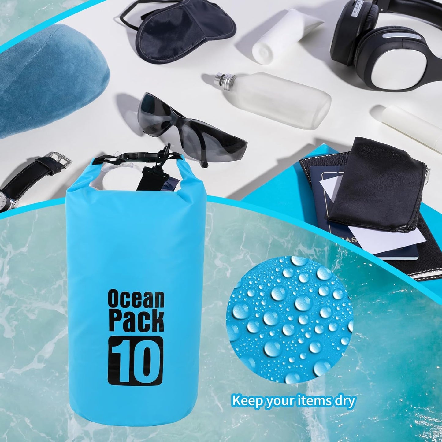 Skiennix Waterproof Dry Bag - 20L Lightweight Storage Backpack with Phone Case | Ideal for Travel, Swimming & Kayaking - Lake Blue