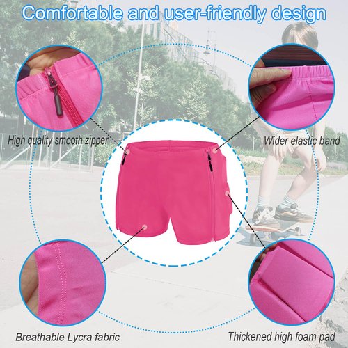 Kids Zip-on Zip-Off Padded Shorts for Snowboard Ski Figure Skating Cycling, Children Youth Adults 3D Hips Pants Proteciton for Tailbone and Butt Pink