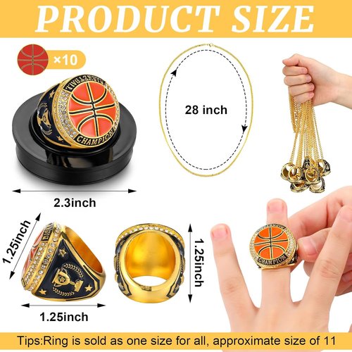 Highergo 10 Pcs Trophy Rings Set - Softball, Baseball, Basketball & More | Display Stand Included