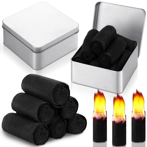 FuWeave 8 Rolls Camping Fire Starter Char Cloth Hand Made Emergency Fire Starter Refills for Bushcraft Hunting Outdoors Camping Survival