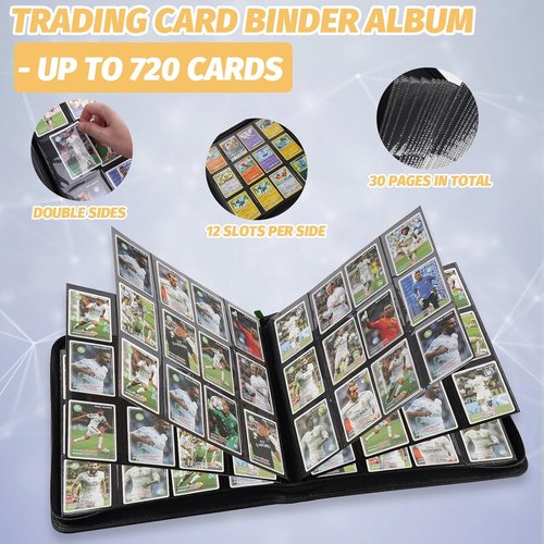 GERMUN Trading Card Binder - 12 Pocket Premium Card Holder for 720 Cards | Dark Green Double-Sided Album